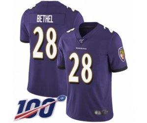 Baltimore Ravens #28 Justin Bethel Purple Team Color Vapor Untouchable Limited Player 100th Season Football Jersey