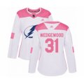 Women Tampa Bay Lightning #31 Scott Wedgewood Authentic White Pink Fashion Hockey Jersey