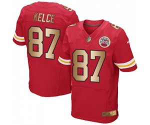 Kansas City Chiefs #87 Travis Kelce Elite Red Gold Team Color Football Jersey