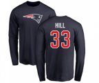 New England Patriots #33 Jeremy Hill Navy Blue Name & Number Logo Long Sleeve T-Shirt