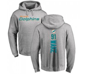 Miami Dolphins #91 Cameron Wake Ash Backer Pullover Hoodie