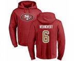 San Francisco 49ers #6 Mitch Wishnowsky Red Name & Number Logo Pullover Hoodie