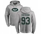 New York Jets #93 Tarell Basham Ash Name & Number Logo Pullover Hoodie