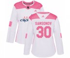 Women Washington Capitals #30 Ilya Samsonov Authentic White Pink Fashion NHL Jersey