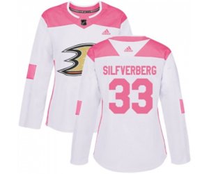Women Anaheim Ducks #33 Jakob Silfverberg Authentic White Pink Fashion Hockey Jersey