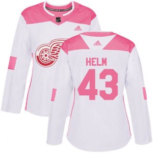 Women\'s Detroit Red Wings #43 Darren Helm Authentic White Pink Fashion NHL Jersey