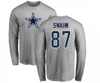 Dallas Cowboys #87 Geoff Swaim Ash Name & Number Logo Long Sleeve T-Shirt
