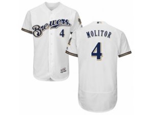 Milwaukee Brewers #4 Paul Molitor White Royal Flexbase Authentic Collection MLB Jersey