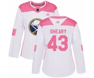 Women Adidas Buffalo Sabres #43 Conor Sheary Authentic White Pink Fashion NHL Jersey