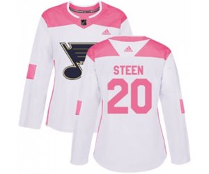 Women Adidas St. Louis Blues #20 Alexander Steen Authentic White Pink Fashion NHL Jersey