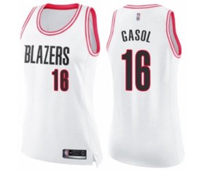 Women\'s Portland Trail Blazers #16 Pau Gasol Swingman White Pink Fashion Basketball Jersey