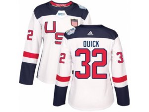 Women Adidas Team USA #32 Jonathan Quick Premier White Home 2016 World Cup Hockey Jersey
