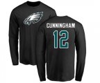 Philadelphia Eagles #12 Randall Cunningham Black Name & Number Logo Long Sleeve T-Shirt