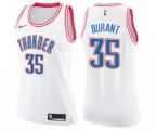 Women's Oklahoma City Thunder #35 Kevin Durant Swingman White Pink Fashion Basketball Jersey