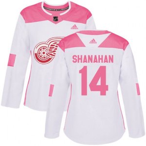 Women\'s Detroit Red Wings #14 Brendan Shanahan Authentic White Pink Fashion NHL Jersey
