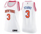 Women's New York Knicks #3 John Starks Swingman White Pink Fashion Basketball Jersey