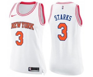 Women\'s New York Knicks #3 John Starks Swingman White Pink Fashion Basketball Jersey