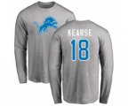Detroit Lions #18 Jermaine Kearse Ash Name & Number Logo Long Sleeve T-Shirt