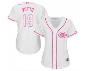 Women\'s Cincinnati Reds #19 Joey Votto Replica White Fashion Cool Base Baseball Jersey