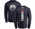 Edmonton Oilers #91 Drake Caggiula Navy Blue Backer Long Sleeve T-Shirt