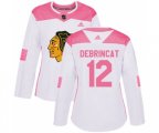 Women's Chicago Blackhawks #12 Alex DeBrincat Authentic White Pink Fashion NHL Jersey