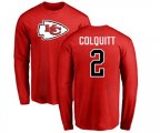 Kansas City Chiefs #2 Dustin Colquitt Red Name & Number Logo Long Sleeve T-Shirt