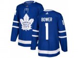 Toronto Maple Leafs #1 Johnny Bower Blue Home Authentic Stitched NHL Jersey