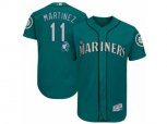 Seattle Mariners #11 Edgar Martinez Majestic Aqua Number Retirement Authentic Player Jersey