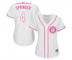 Women\'s Houston Astros #4 George Springer Authentic White Fashion Cool Base Baseball Jersey
