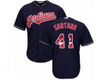Cleveland Indians #41 Carlos Santana Authentic Navy Blue Team Logo Fashion Cool Base MLB Jersey