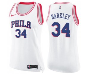 Women\'s Philadelphia 76ers #34 Charles Barkley Swingman White Pink Fashion Basketball Jersey