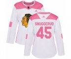 Women's Chicago Blackhawks #45 Luc Snuggerud Authentic White Pink Fashion NHL Jersey