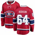 Montreal Canadiens #64 Jeremiah Addison Authentic Red Home Fanatics Branded Breakaway NHL Jersey