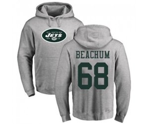 New York Jets #68 Kelvin Beachum Ash Name & Number Logo Pullover Hoodie