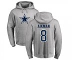 Dallas Cowboys #8 Troy Aikman Ash Name & Number Logo Pullover Hoodie
