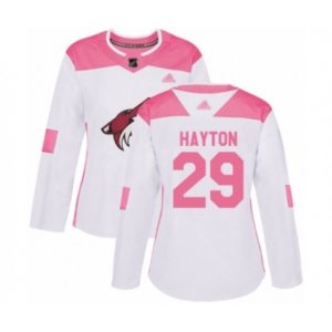 Women Arizona Coyotes #29 Barrett Hayton Authentic White Pink Fashion Hockey Jersey