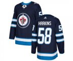 Winnipeg Jets #58 Jansen Harkins Authentic Navy Blue Home NHL Jersey