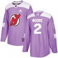 New Jersey Devils #2 John Moore Authentic Purple Fights Cancer Practice NHL Jersey