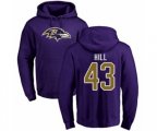 Baltimore Ravens #43 Justice Hill Purple Name & Number Logo Pullover Hoodie