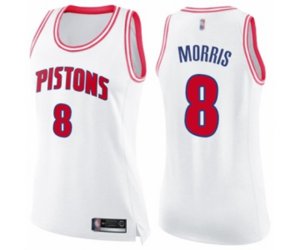 Women\'s Detroit Pistons #8 Markieff Morris Swingman White Pink Fashion Basketball Jersey