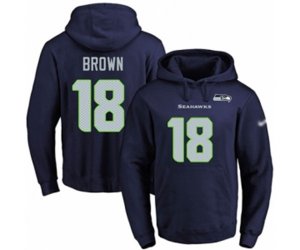Seattle Seahawks #18 Jaron Brown Navy Blue Name & Number Pullover Hoodie