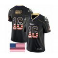 Los Angeles Rams #16 Jared Goff Limited Black Rush USA Flag Football Jersey