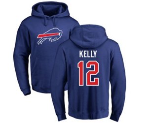 Buffalo Bills #12 Jim Kelly Royal Blue Name & Number Logo Pullover Hoodie