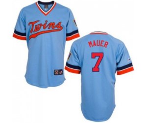Minnesota Twins #7 Joe Mauer Authentic Light Blue Cooperstown Throwback Baseball Jersey