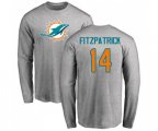 Miami Dolphins #14 Ryan Fitzpatrick Ash Name & Number Logo Long Sleeve T-Shirt