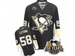 Reebok Pittsburgh Penguins #58 Kris Letang Authentic Black Home 50th Anniversary Patch NHL Jersey