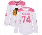 Women's Chicago Blackhawks #74 Nicolas Beaudin Authentic White Pink Fashion NHL Jersey