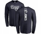 Los Angeles Rams #75 Deacon Jones Navy Blue Backer Long Sleeve T-Shirt