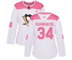 Women Adidas Pittsburgh Penguins #34 Tom Kuhnhackl Authentic White Pink Fashion NHL Jersey