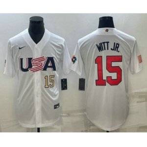USA Baseball #15 Bobby Witt Jr Number 2023 White World Baseball Classic Replica Stitched Jersey